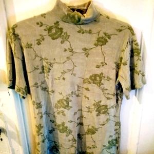 Light olive green short sleeve blouse with floral design